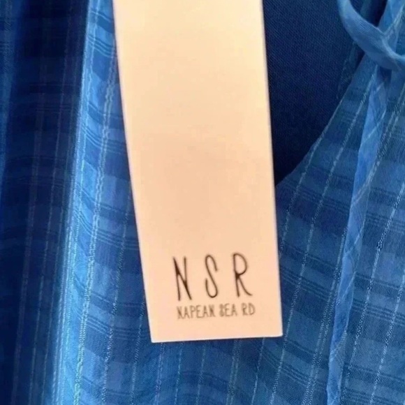 NSR Nordstrom Blue Plaid Smocked Waist Mini Dress - Size XL - Picture 2 of 6